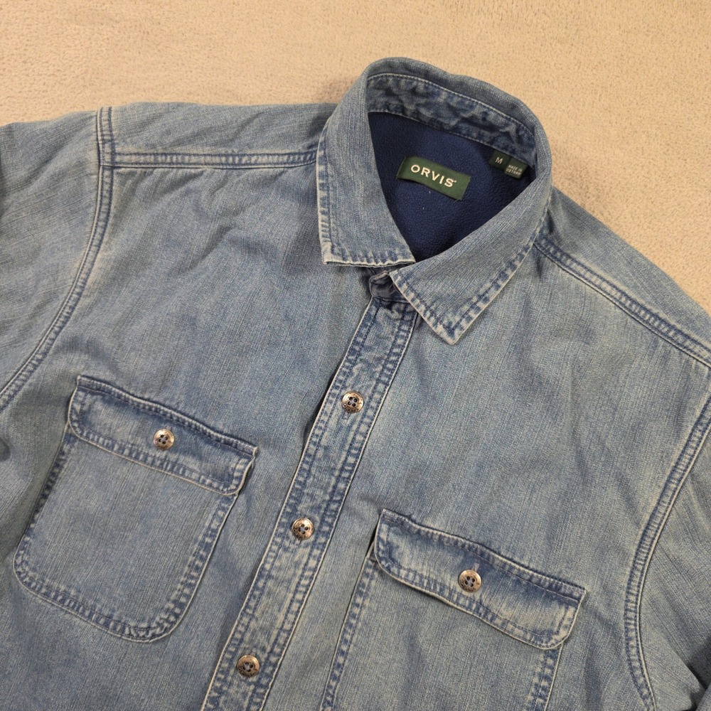 Orvis Shirt Jacket Mens Medium Blue Denim Fleece Lined Outdoor Gorpcore Workwear